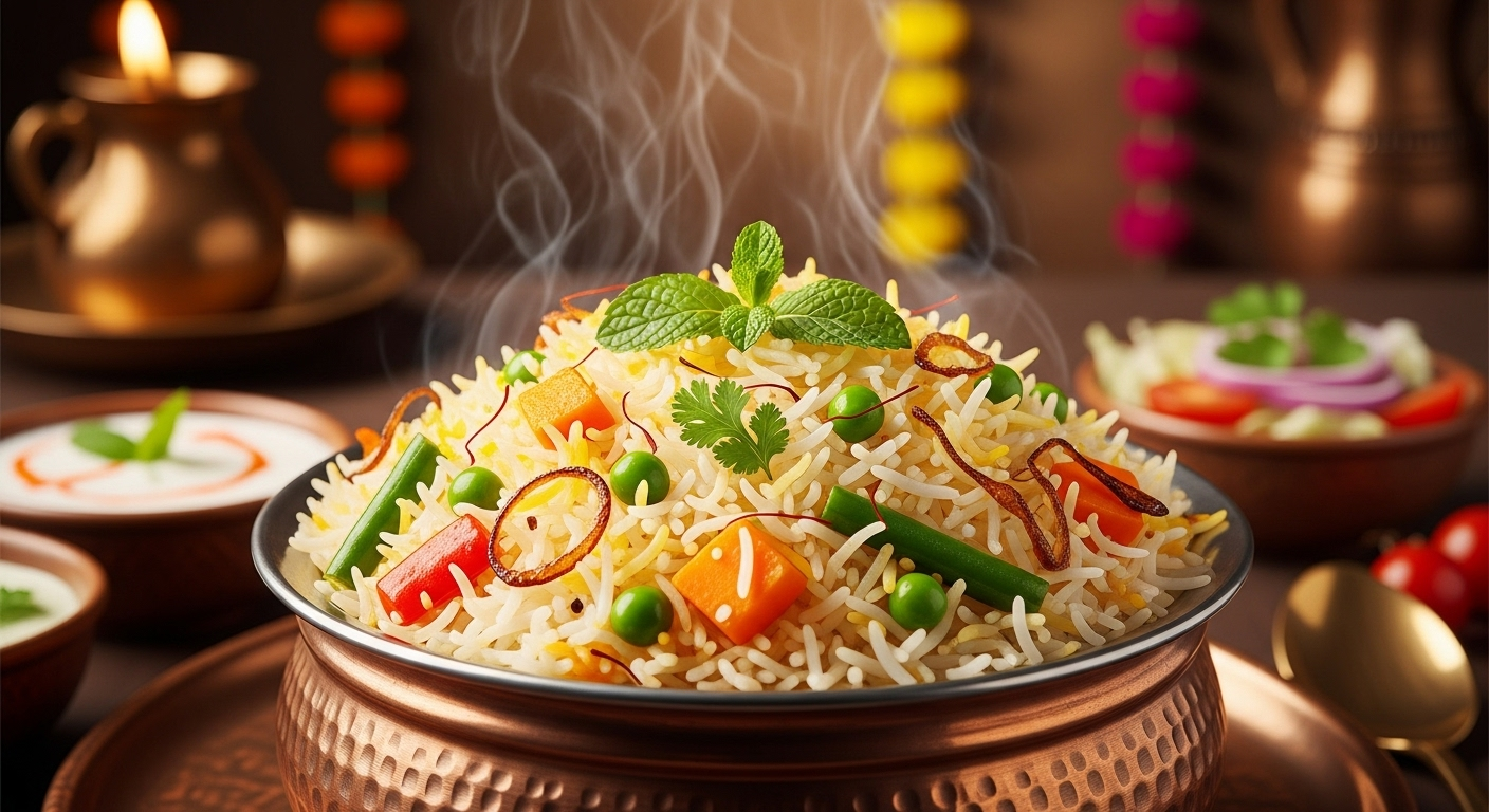 Veg Biryani Recipe at Home – घर पर बनाएं पार्टी को यादगार बनाने वाली लेयर बाय लेयर दमदार बिरयानी!