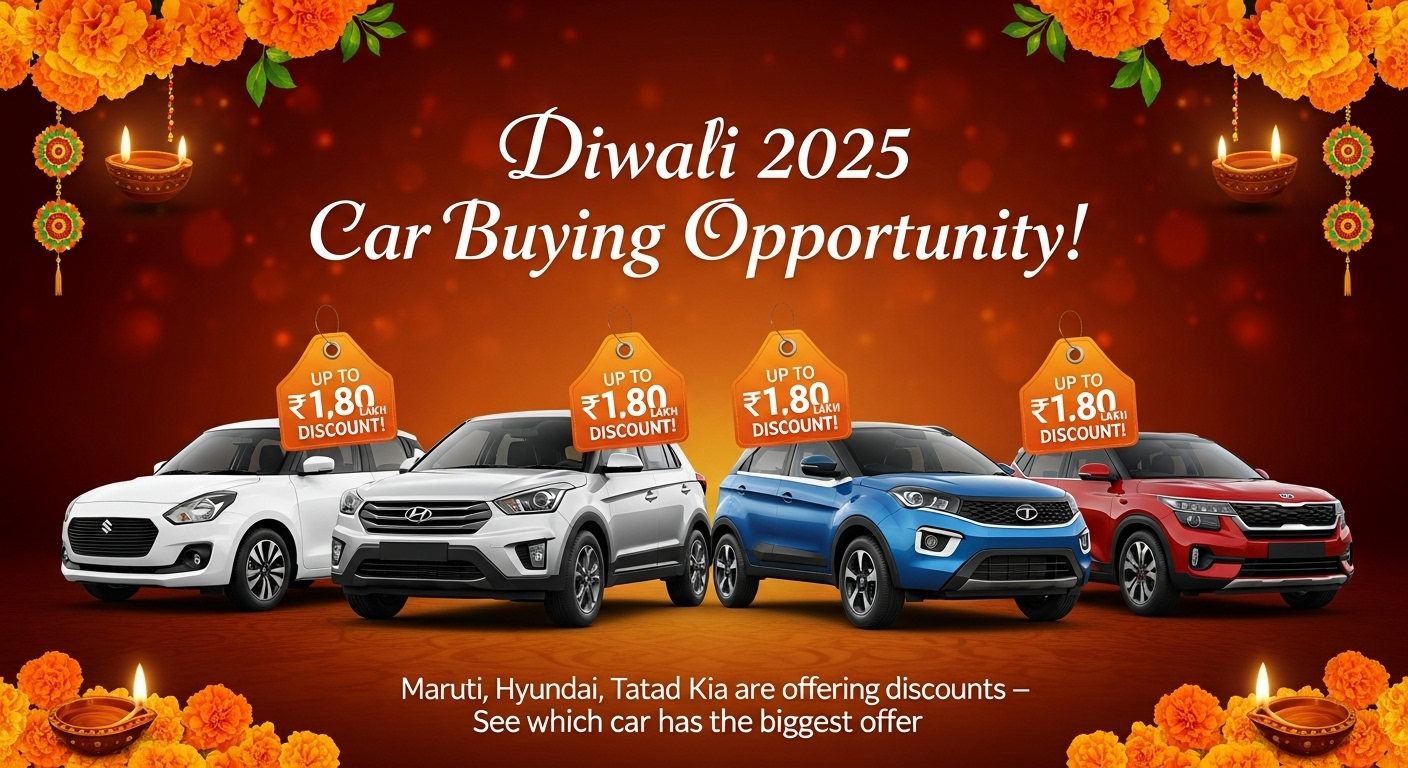 दिवाली 2025 पर कार खरीदने का सुनहरा मौका! मारुति, हुंडई, टाटा और किआ दे रही ₹1.80 लाख तक की छूट